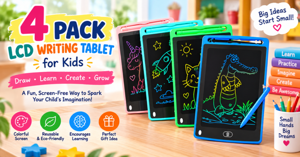 4 Pack LCD Writing Tablet for Kids – 8.5-Inch Colorful Doodle Boards